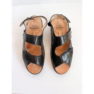 FINN COMFORT Women's Black Embossed Leather Toro Comfort Sandals size 4.5A/US 7A